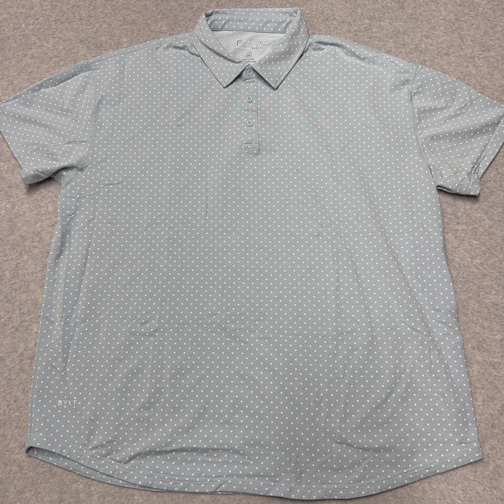 BYLT Lux Polo Shirt Mens 3XL Blue Polka Dot Cotton Polyester Spandex Stretch